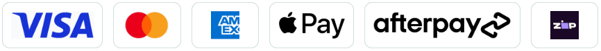 Visa, Mastercard, Amex, Apple Pay, Afterpay, Zip